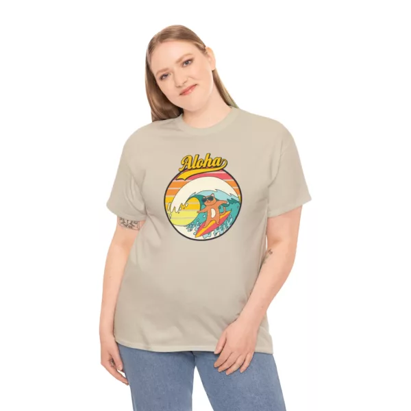 "Surf Cat" Unisex Heavy Cotton Tee - Image 120